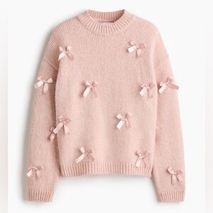 Pink Blush Sweater Adorned With Bows | Crew Neck | Long Sleeves | Soft | L | NWT